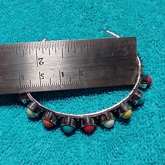 Silvertone cuff bracelet multicolor stones colorful adjustable blue pink yellow - Picture 2 of 5